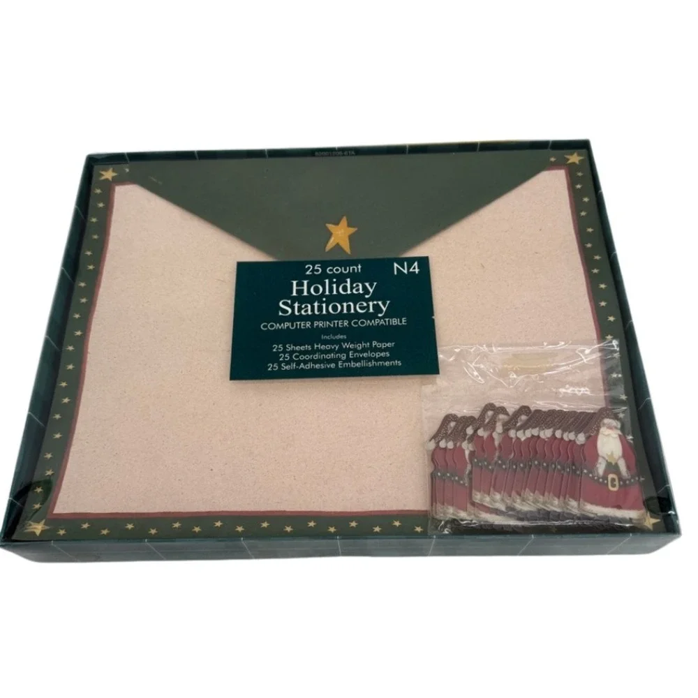Holiday Stationery SET w/ Santa Embellishments & Envelopes Christmas Letter